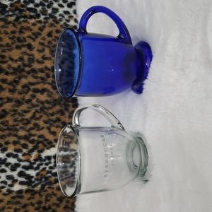 2 Starbucks Coffee Glass Mugs 1 Blue 1 White color